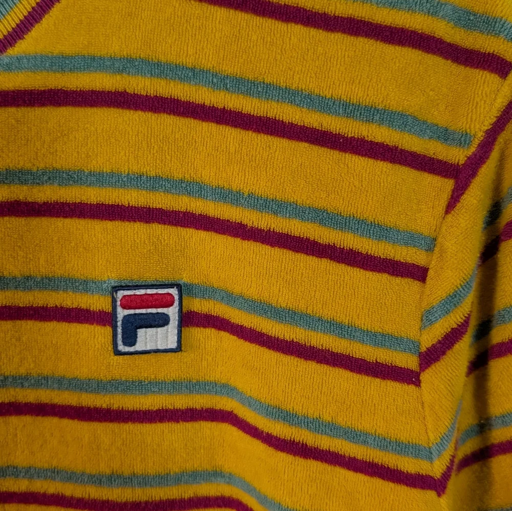 Fila UO Men's Retro Yellow Stripe Cotton Terry Cloth Tee Shirt - Picture 4 of 8